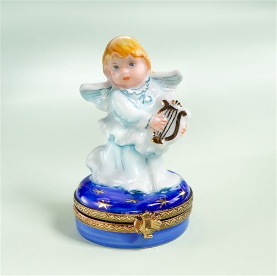 Picture of Limoges Cherub with Lire on Blue Base Box