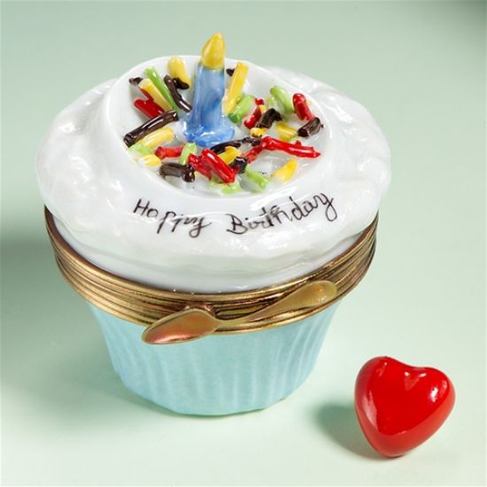 Picture of Limoges Happy Birthday Blue Cupcake with Candle Box
