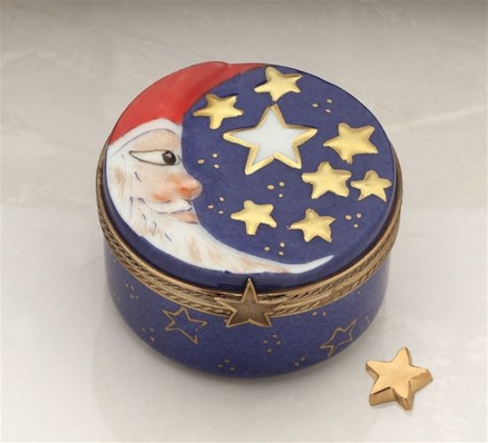 Picture of Limoges Santa on Round Box with Stars 
