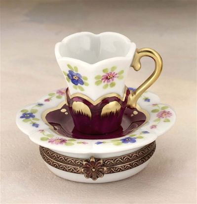 Picture of Limoges Cup and Saucer with Flowers and Gold Handle Box