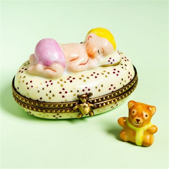 Picture of Limoges Baby Girl Sleeping Box with Teddy Bear
