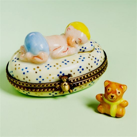 Picture of Limoges Baby Boy Sleeping Box with Teddy  