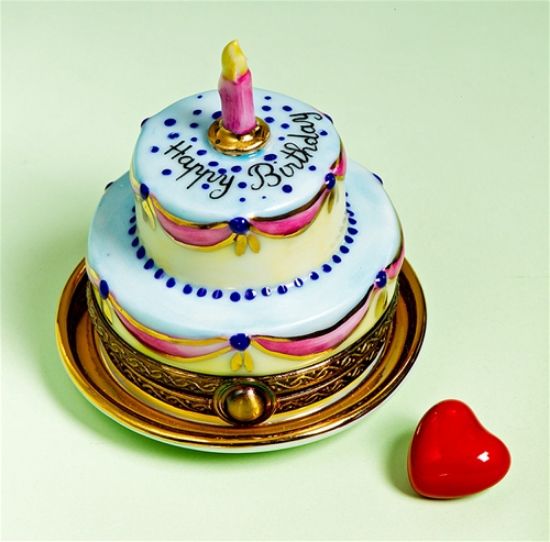 Picture of Limoges Blue and Pink Happy BIrthday Cake Box with Heart