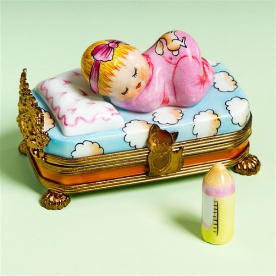 Picture of Limoges Baby Girl in Bed Box with Bottle