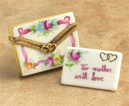 Picture of Limoges "To Mother with Love" Pink Ribbons Envelope with Letter Box 