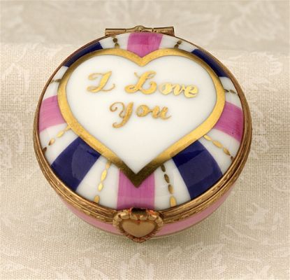Picture of Limoges I Love You Gold and Stripes Round  Box