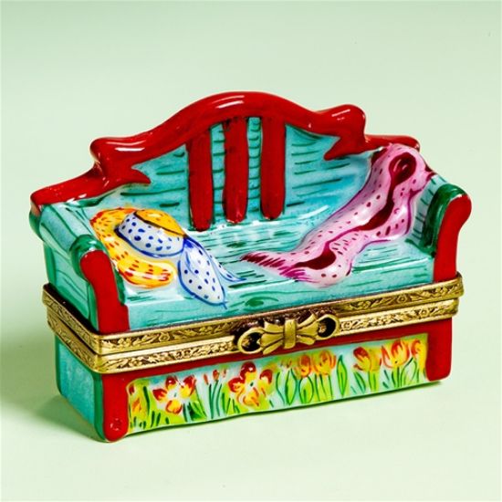 Picture of Limoges Garden Bench with Flowers and Hat Box