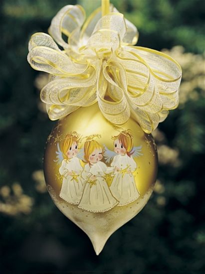 Picture of Italian Hand Painted Angels Drop Ornament with Bow   