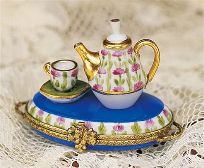 Picture of Limoges Floral Coffee Pot and Cup on Tray Box