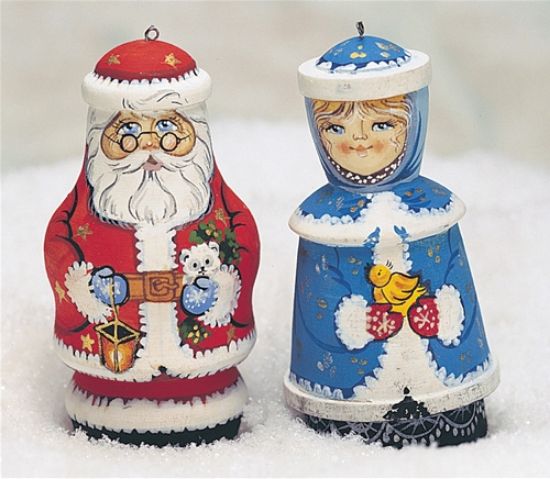 Picture of Russian Santa and Snowmaiden Collectible Ornaments  