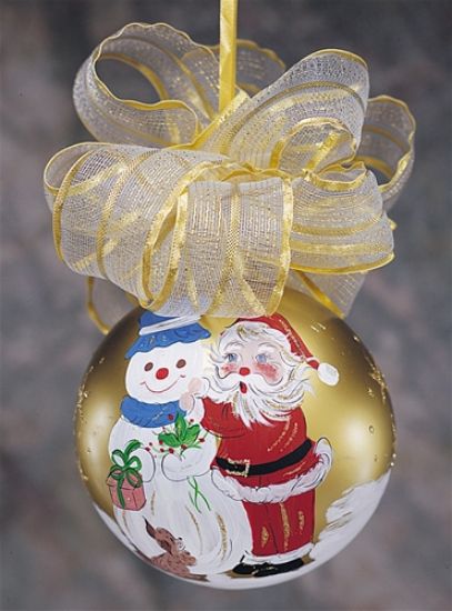 Picture of Italian Santa and Snowman Globe Ornament with Bow 