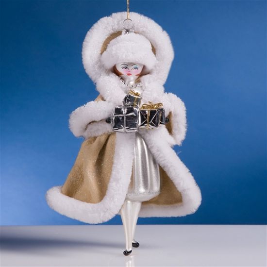 Picture of De carlini Lady in Tan Coat with Gifts Ornament