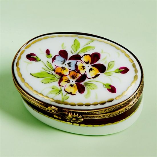 Picture of Limoges Pansies on Oval Yellow Box