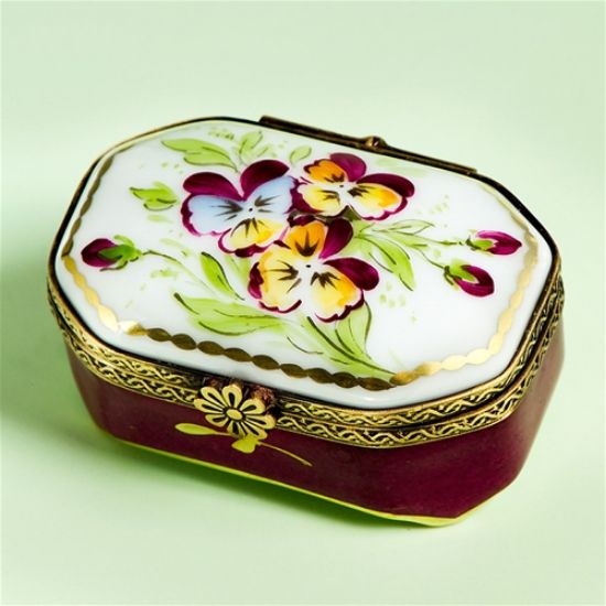 Picture of Limoges Pansies on Burgundy Box 