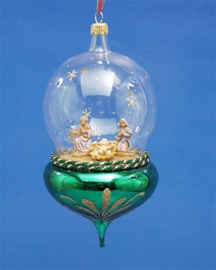 Picture of De Carlini Green Nativity Globe Christmas Ornament 