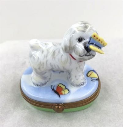 Picture of Limoges Bichon Frise Dog with Yellow Butterfly Box