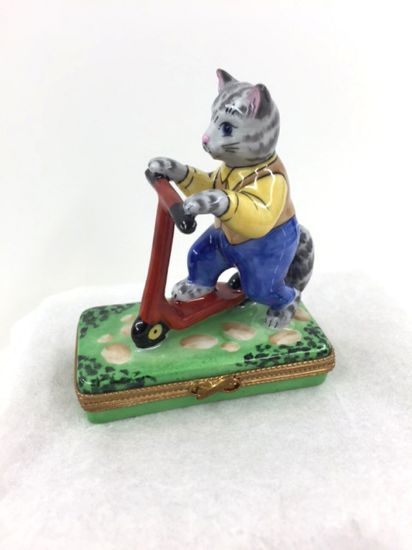 Picture of Limoges Gray Cat on Scooter Box