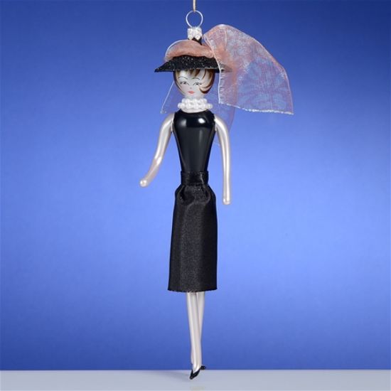 Picture of De Carlini Chic Lady in Black with Necklace and Hat Ornament