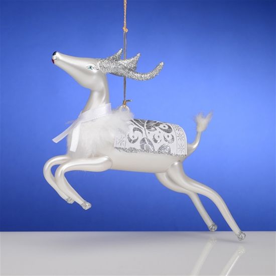 Picture of De Carlini Silver White Deer Christmas Ornament