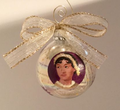 Picture of Jane Austin with Quotes Glass Christmas Ornament