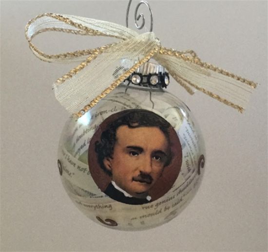 Picture of Edgar Allan Poe Glass Christmas Ornament