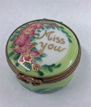 Picture of Limoges "Miss You" Round Box with Flowers