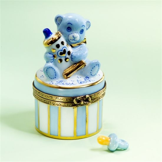 Picture of Limoges Blue Baby Boy Teddy with Toothpaste Box and Pacifier