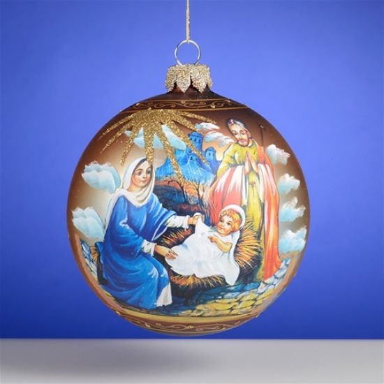 Picture of Manger Nativity Russian Glass Christmas Ornament
