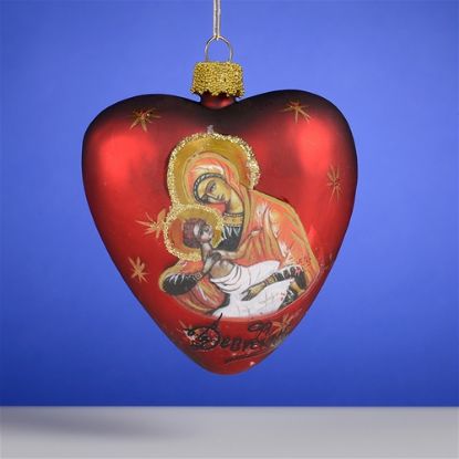Picture of Madonna and Child Heart Russian Glass Christmas Ornament 