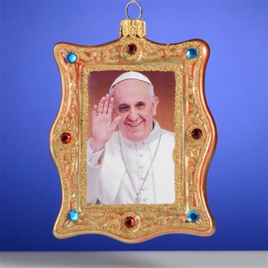 Picture of Pope Francis in Frame Polish Glass Christmas Ornament