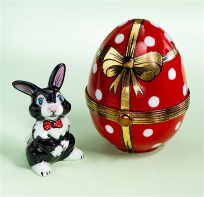 Picture of Limoges Easter  Red Egg with Black and White Rabbit Box