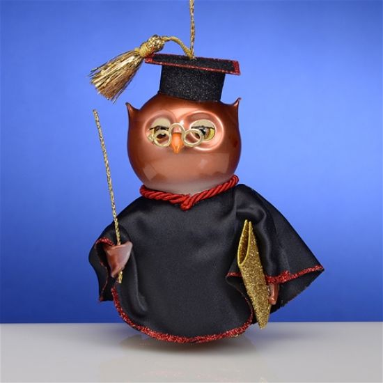 Picture of De Carlini Professor Owl Italian Christmas Ornament