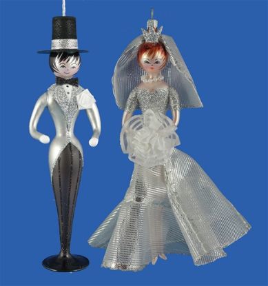 Picture of De Carlini Silver Bride and Groom Italian Christmas Ornaments