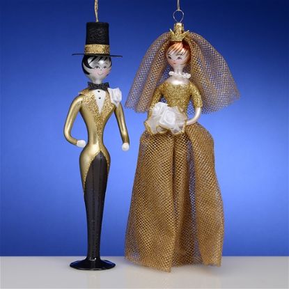 Picture of De Carlini Gold Bride and Groom  Christmas Ornaments