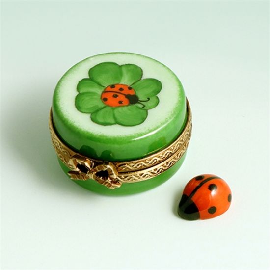 Picture of Limoges Round Green Box with Ladybug