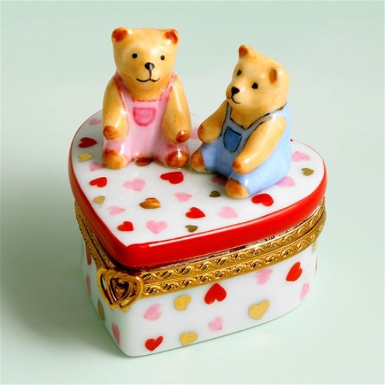 Picture of Limoges Two Teddies on Heart with Hearts Box