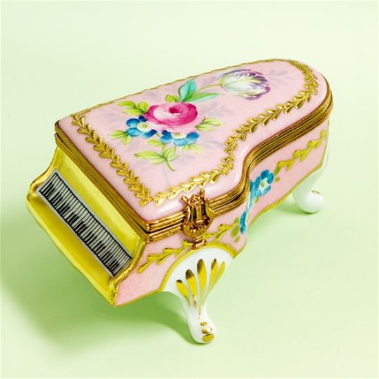 Picture of Limoges Pink and Gold Piano with a Rose Box