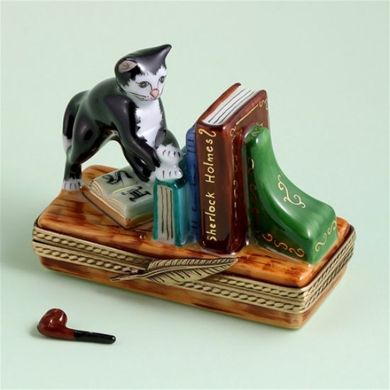 Picture of Limoges Sherlock Holmes Book with Cat Box and Pipe