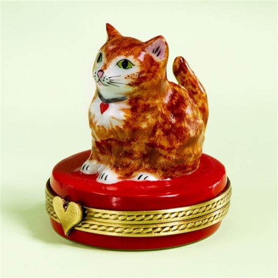 Picture of Limoges Orange Cat with Heart Necklace Box