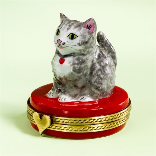 Picture of Limoges Gray Cat with Heart Necklace Box