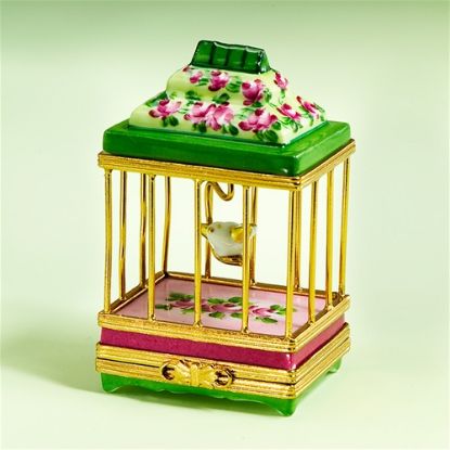 Picture of Limoges Green Birdcage with Roses Box