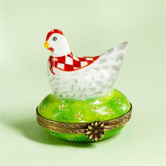 Picture of Limoges White Hen with red Scarf Box