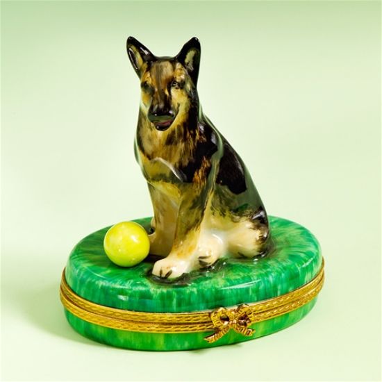 Picture of Limoges German Shepherd on Grass with Ball Box 