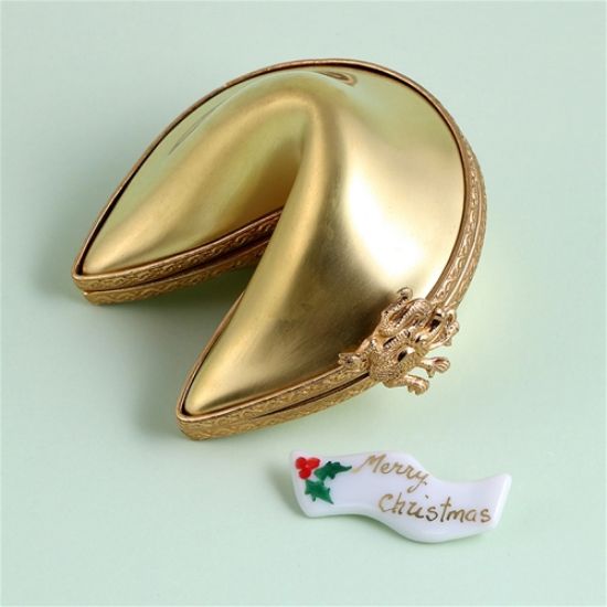 Picture of Limoges Gold Fortune Cookie Box with Merry Christmas Note