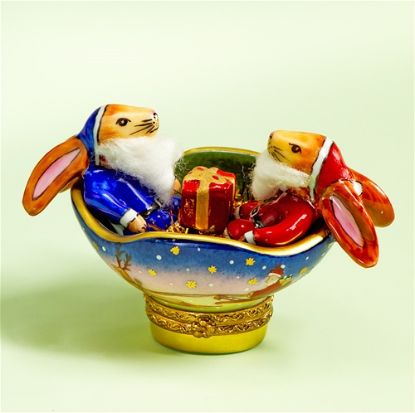 Picture of Limoges Santa Rabbits in Basket Box