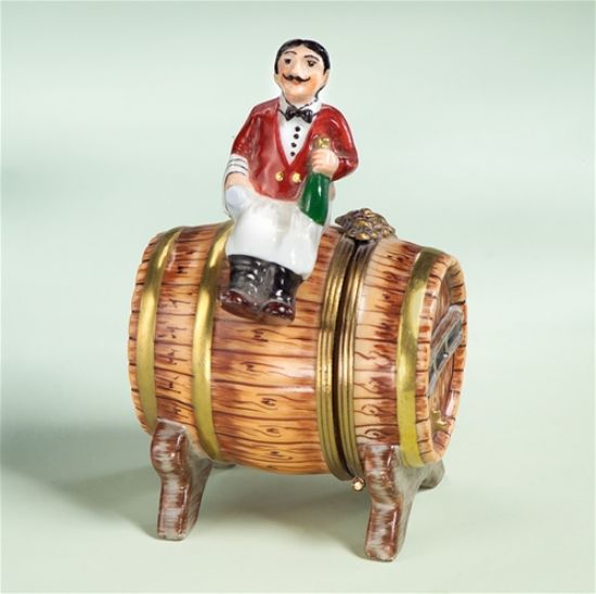 Picture of Limoges Garcon Sitting on Wine Barrel Box