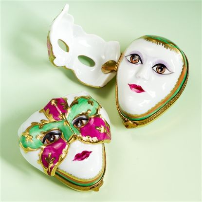 Picture of Limoges Pink and Green Mardi Gras Mask Box, Each