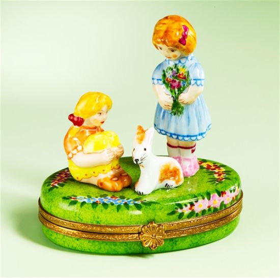 Picture of Limoges Two Girls with Rabbit Box