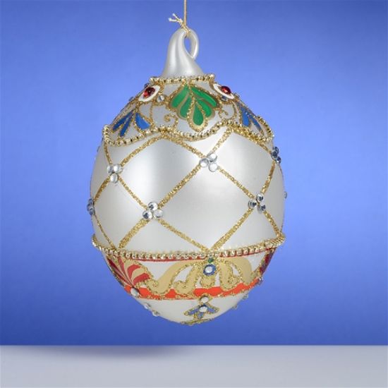 Picture of De Carlini White, Pearls and Crystal Egg Christmas Ornament