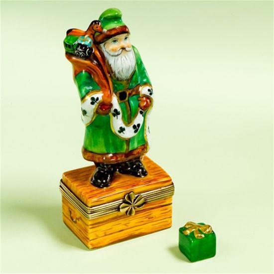 Picture of Limoges Irish Santa Box with Green Gift 